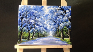 Pretty tree line road acrylic painting [upl. by Coralie]