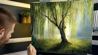 Willow Tree Sunlight Landscape Painting [upl. by Clancy]