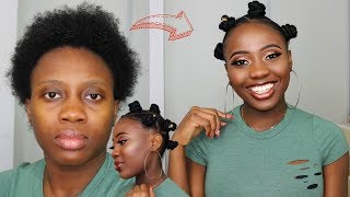 Bantu Knots Tutorial on Short Natural 4C Hair  Protective Style [upl. by Naerb]