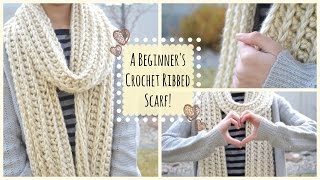 How to Crochet a Beginners Ribbed Scarf [upl. by Nollek]