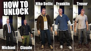 How to Unlock ALL CHARACTER Outfits in GTA Online Niko Bellic Trevor Franklin amp More [upl. by Rivalee192]