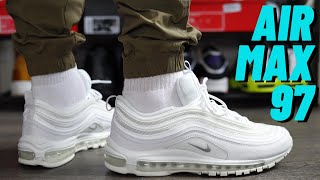 BEST ALL WHITE AIR MAX Nike Air Max 97 White On Feet Review [upl. by Keryt]