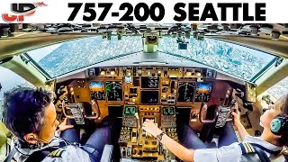 Piloting the BOEING 757 into Seattle  Cockpit Views [upl. by Lacombe]