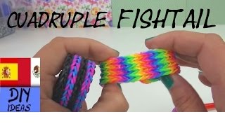 CÓMO HACER PULSERAS DE GOMITAS FISHTAIL CUADRUPES  SIN TELAR  TUTORIAL EN ESPAÑOL  DIY [upl. by Reham]