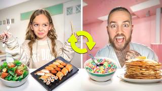 DAUGHTER amp DAD SWAP DIETS for 24HRS 🍎 [upl. by Nnayt]