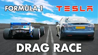 Formula 1 Car v Tesla Model S  DRAG RACE [upl. by Morel]