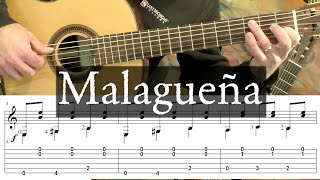 MALAGUENA  Full Tutorial with TAB  Fingerstyle Guitar [upl. by Milburt]