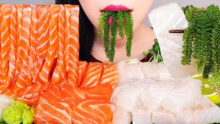 ASMR SALMON NOODLES 연어국수 광어회 연어회 먹방 RAW FLAT FISH FRESH SEAFOOD MUKBANG NO TALKING EATING SOUNDS [upl. by Ancilin848]