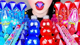 ASMR BLUEampRED DESSERTS GIANT STAR JELLY BULB JUICE GALAXY NOODLES BOTTLE CANDY EATING SOUNDS 먹방 [upl. by Hersh]