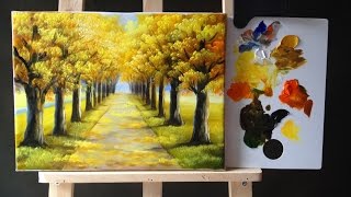 Autumn Tree Lined Road in Acrylics Tutorial Part 1 [upl. by Himelman]