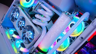 The ALL WHITE Custom Water Cooled RGB Gaming PC Build [upl. by Infeld]