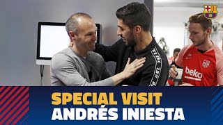 Andrés Iniesta pays a visit to Barça training session [upl. by Eetnuahs428]