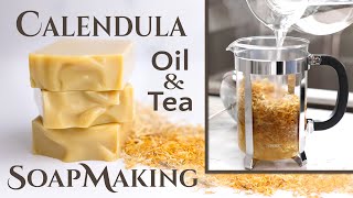 Calendula Soap using Infused Oil amp Tea  Cold Process Soapmaking [upl. by Assetniuq]