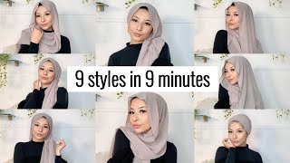 9 STYLES IN 9 MINUTES   Hijab tutorial for beginners [upl. by Norrahs]