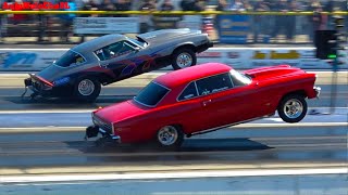 POWER WHEELIE SHOOTOUT DRAG RACING OLD SCHOOL AMERICAN MUSCLE CARS AT BYRON DRAGWAY [upl. by Aihseken]