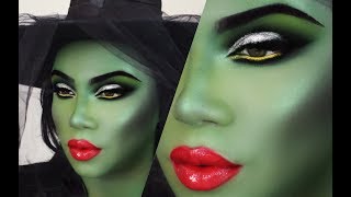 Halloween Green Witch Makeup Tutorial  Elphaba Wicked With amp Maleficent inspired [upl. by Monty]