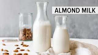 HOW TO MAKE ALMOND MILK  dairyfree vegan nut milk recipe [upl. by Etnovaj]