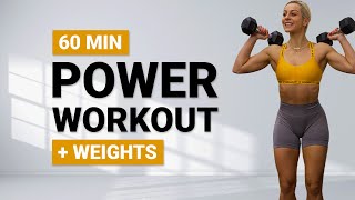 60 MIN FULL BODY POWER WORKOUT   Dumbbells  Strength  Conditioning  Circuit Training [upl. by Desirae246]