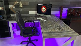 DIY LShaped Desk  With Burnt Wood Finish [upl. by Wallie]