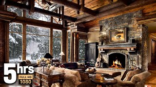 Winter Christmas Screensaver HD 5 hours  Snow falling Fire crackling sound Cosy Log Cabin [upl. by Kleinstein]