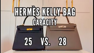 Hermes Kelly 25 vs 28 Capacity Comparison [upl. by Heyman]