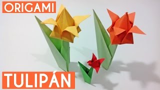 Tulipán de papel  Origami [upl. by Ellenod]