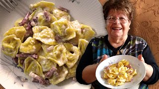 Enjoy Leondinas cappelletti with cream and speck  Pasta Grannies [upl. by Shamma]