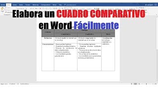 CÓMO HACER UN CUADRO COMPARATIVO EN WORD FÁCILMENTE [upl. by Suoirtemed69]