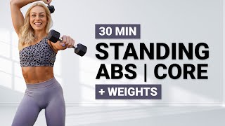 30 MIN STANDING ABS WORKOUT WEIGHTS  Intense Cardio All Standing  Boxing  HIIT  Strong Arms [upl. by Angle]