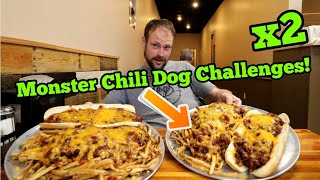 Monster Chili Dog and Fries Challenge  ManVFood  Chili Love [upl. by Raffin]