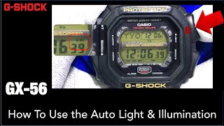 CASIO GShock GX56 How to use Illumination amp Auto light  Tutorial [upl. by Bindman]