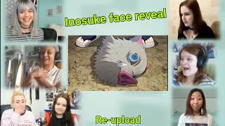 Inosuke face reveal  Tanjiro vs Inosuke  Demon Slayer episode 14 Girls Reaction Mashup [upl. by Atirehc]