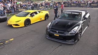 Nissan GTR R35 vs Lamborghini Huracan Novitec NLargo S [upl. by Smada]