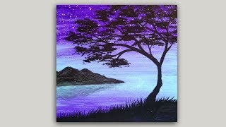 Tree Silhouette Acrylic Painting Easy Landscape Painting Demonstration [upl. by Merrel]