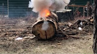 Splitting A 36inch Log With Black Powder [upl. by Gnivre814]