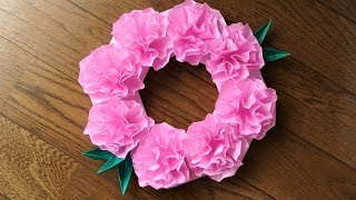 折り紙 カーネーションのリースの作り方 【Origami】How to make a carnation flower wreath [upl. by Firmin66]