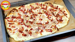 Einfacher Flammkuchen in Minuten mit Speck und Zwiebeln [upl. by Silrak]