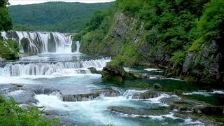 Beautiful Waterfall on a Flowing River 4k Nature Sounds Waterfall 4K White Noise for Sleeping [upl. by Janella141]