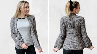 EASY CARDIGAN FOR BEGINNERS  FREE CROCHET PATTERN [upl. by Nareht742]