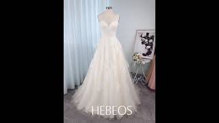 HEBEOSALinePrincess Tulle Applique Vneck Sleeveless SweepBrush Train Wedding Dresses [upl. by Amsaj]