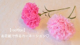 【100均DIY】お花紙で作るカーネーション♡ Paper flower [upl. by Eirac946]