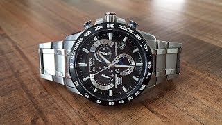 Citizen EcoDrive Atomic Time Perpetual Calendar Chronograph Review AT401050E  Perth WAtch 13 [upl. by Longo]