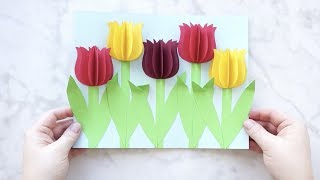 Gorgeous 3D Paper Tulip Flower Craft [upl. by Eanore]