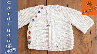 Round Neck Baby Cardigan with a side fastening knitting pattern  So Woolly [upl. by Luba]