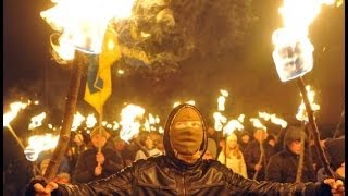 TORCHLIT MARCH IN KIEV BY UKRAINES RIGHTWING SVOBODA PARTY  BBC NEWS [upl. by Lugo]