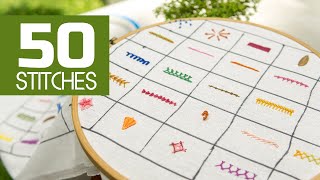 50 Hand Embroidery Stitches Beginners Tutorials by HandiWorks [upl. by Vastah]