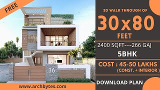 3080 House Design 3D  2400 Sqft  266 Gaj  5 BHK  Modern Design  Terrace Garden  9x24 Meters [upl. by Ausoj]