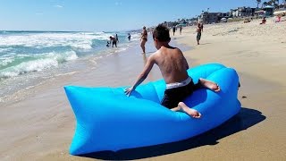 quotLazy Bagquot Portable Inflatable Lounger REVIEW  How To Inflate [upl. by Nnaes312]