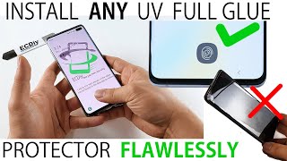 How to install any UV Full Glue tempered glass screen protector amp keep fingerprint sensor function [upl. by Naimad]