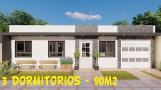 Plano de casa de 3 Dormitorios  90 metros cuadrados [upl. by Hazeefah371]